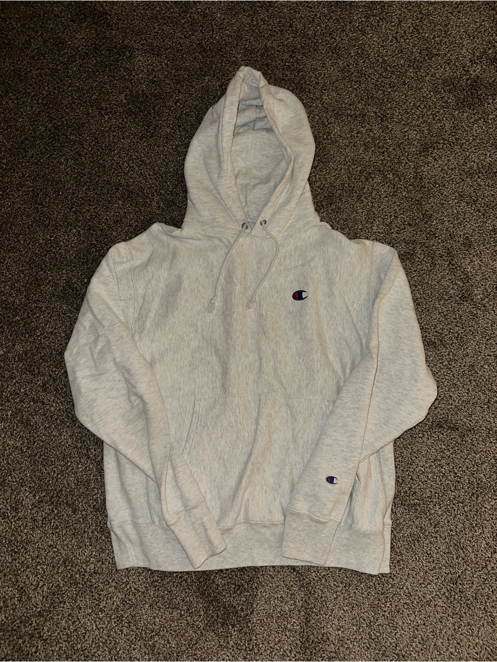 Champion Men's Light Gray Hooded Sweatshirt - Pullover Hoodie
